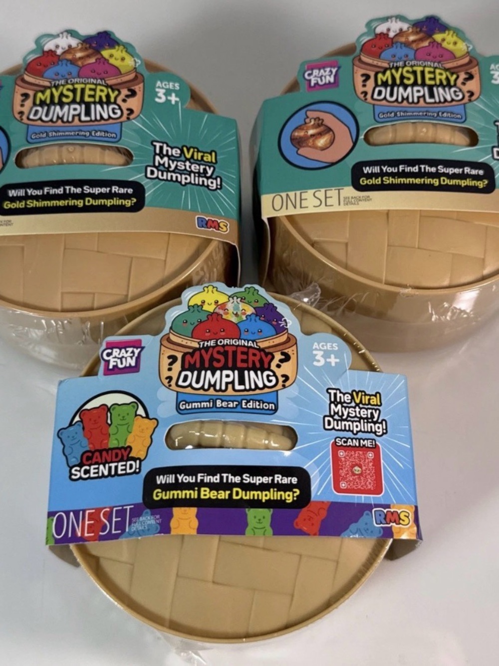 RMS Lot Of 3 Mystery Dumpling Scented Gummi Bear x1 + Gold Shimmering Edition x2